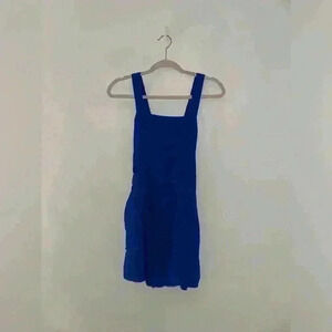 Zara Cross Back, Linen Romper in Royal Blue with Pockets, Size Small